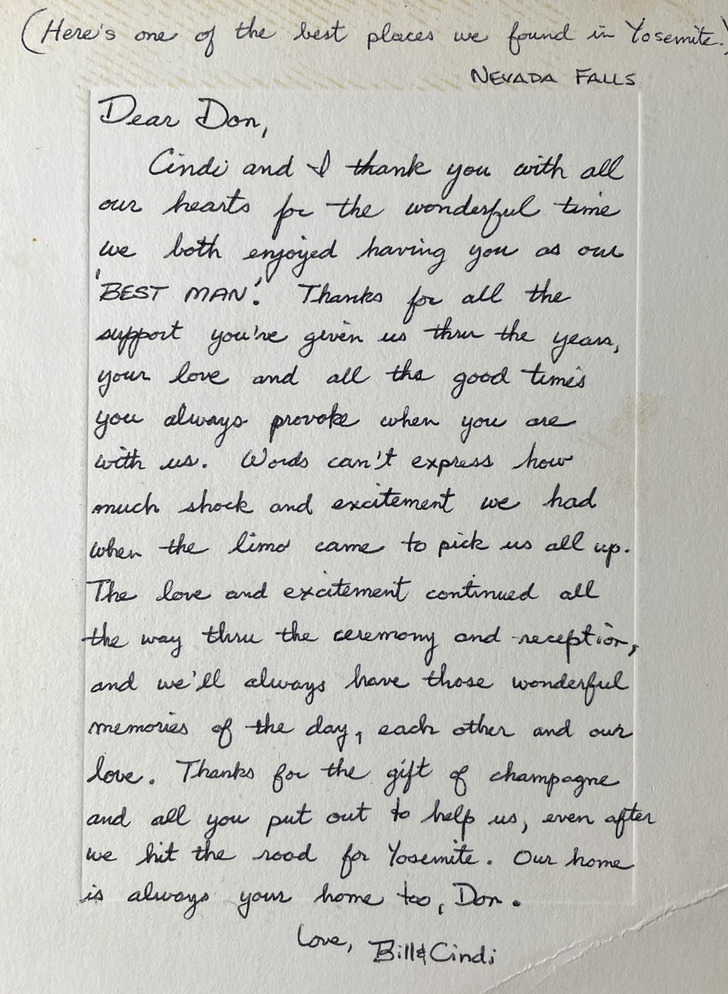 Bill ‘s thank you letter