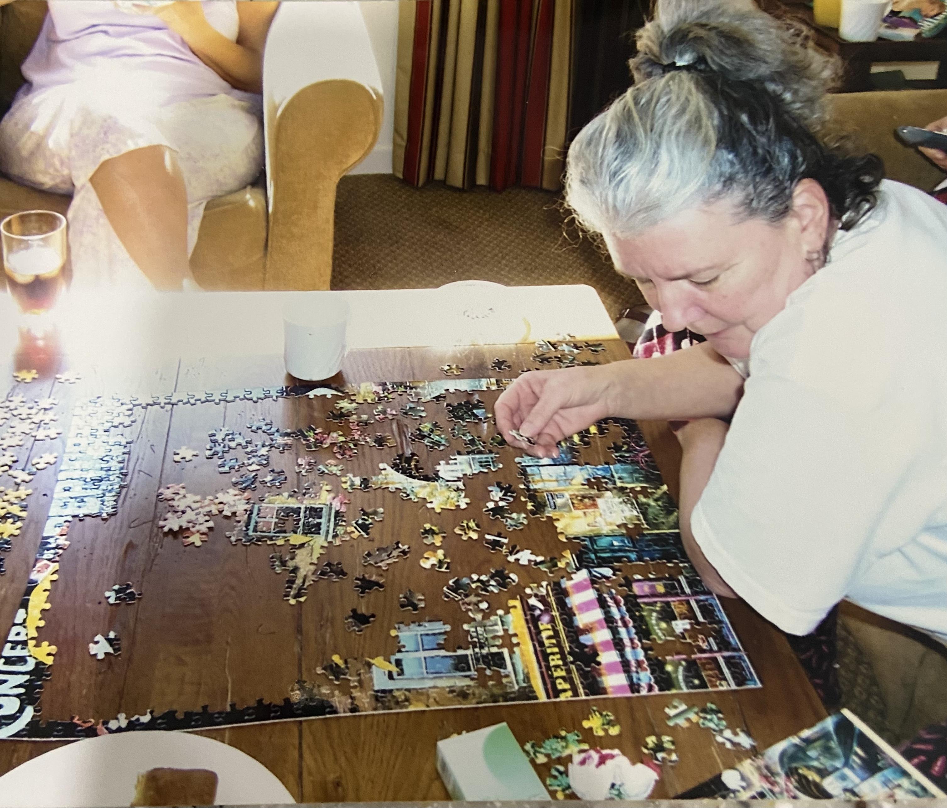 Doing what she enjoyed-puzzles