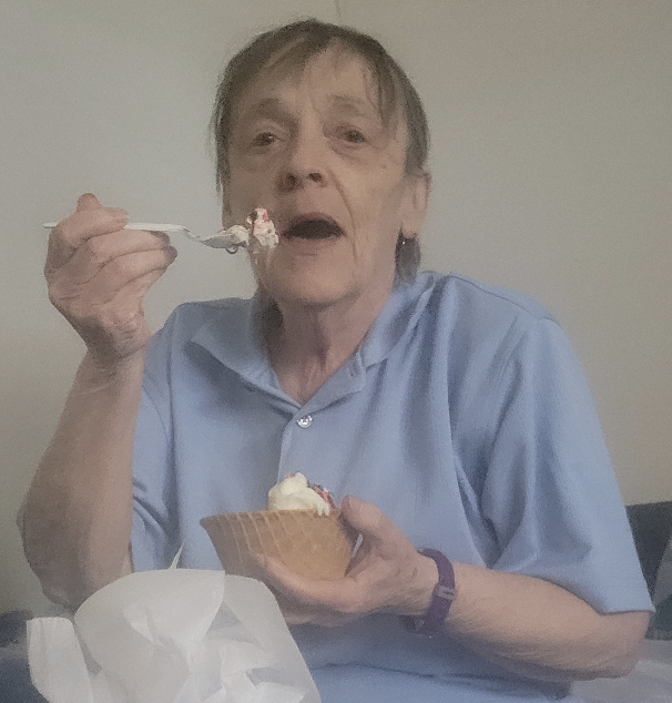 Mama enjoying her ice cream, …