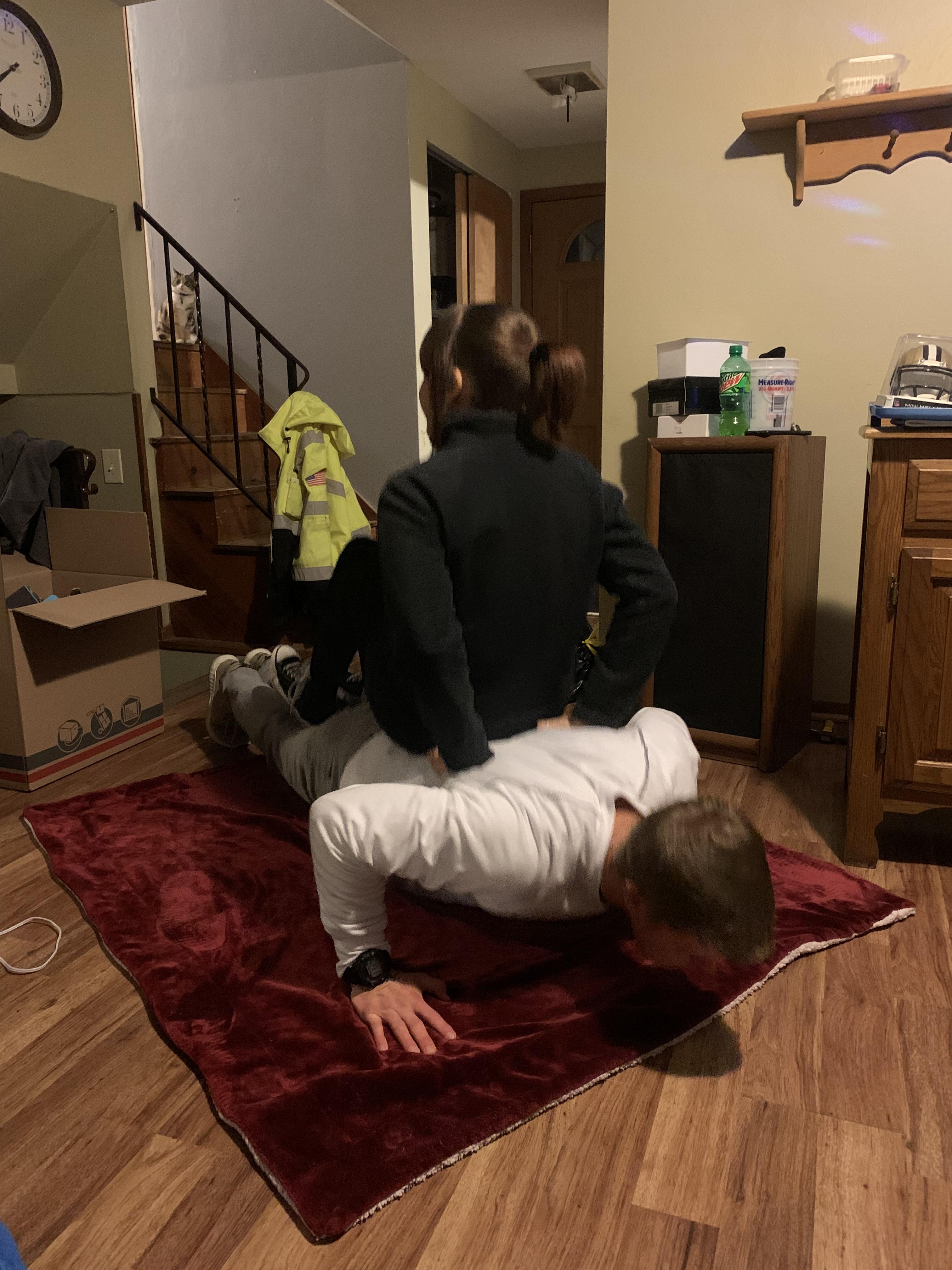 Push-ups with Mik on his back