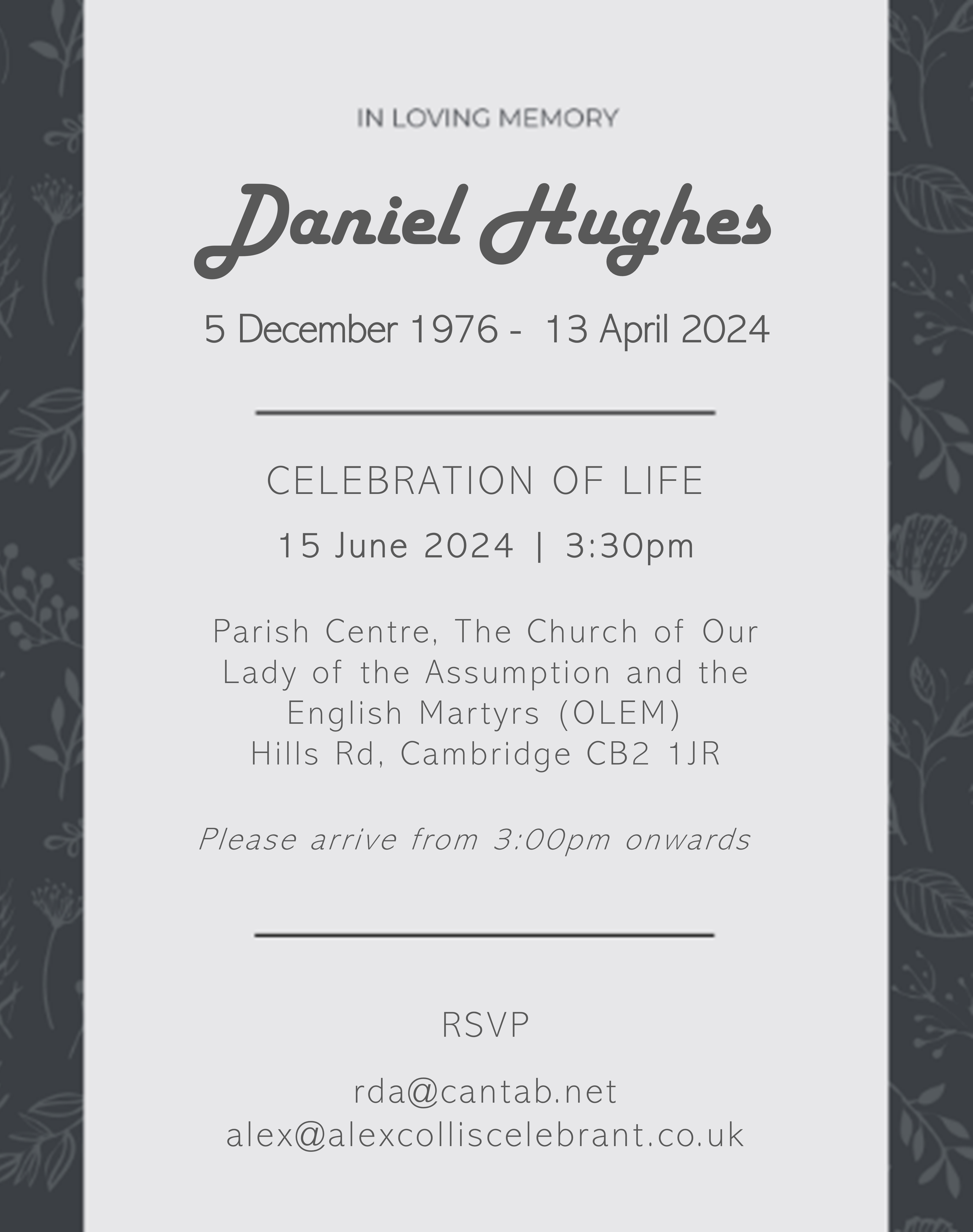 Reminder of Dan's Celebration…