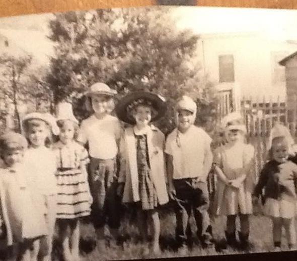 Cousins wearing Grandma Swans…