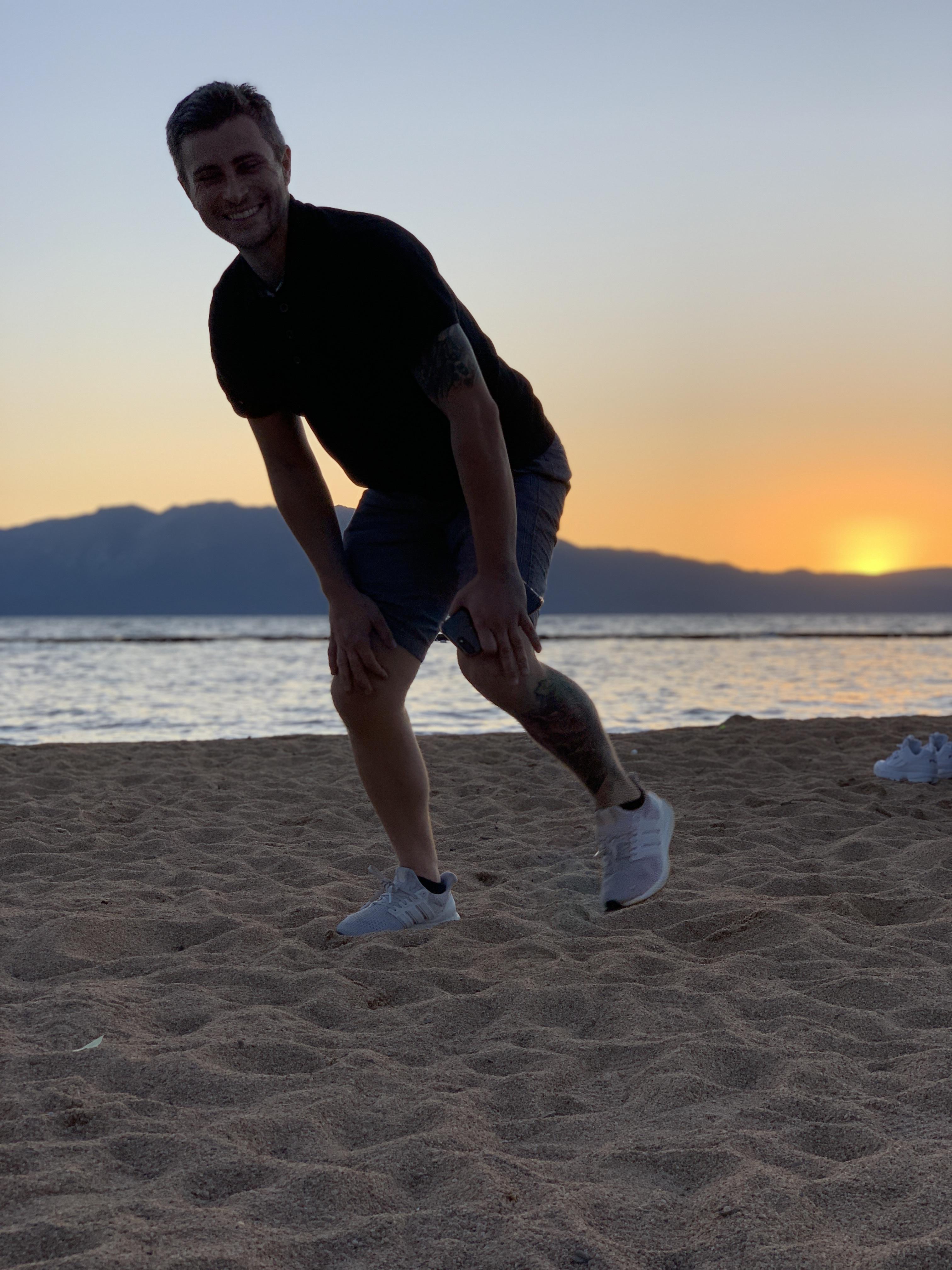 Being a goof on the beach.