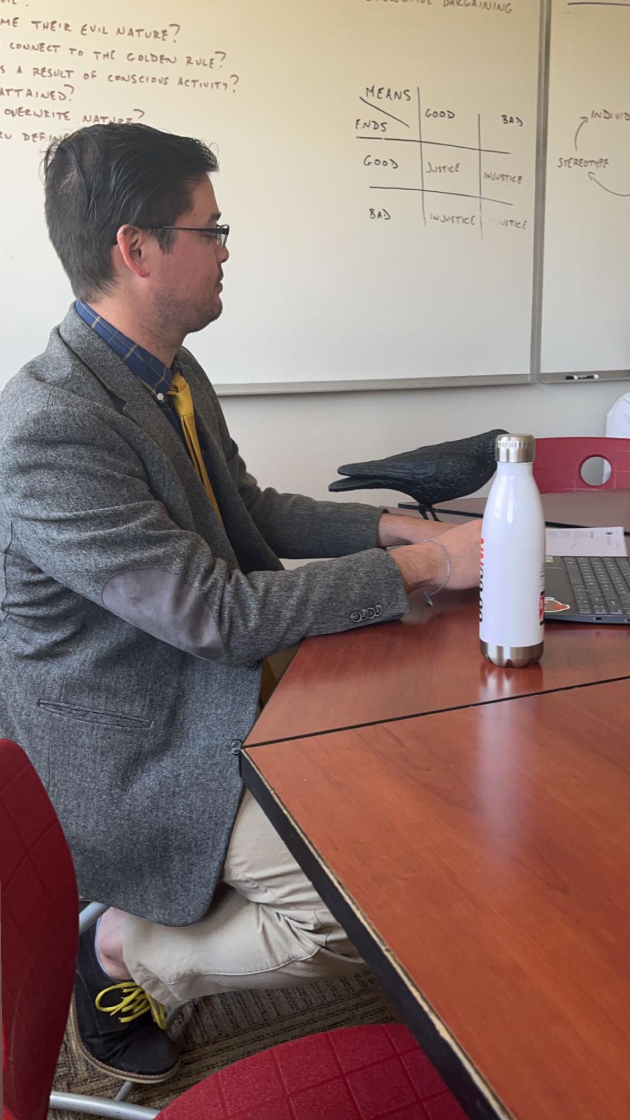 Mr Poole and a fake crow he b…