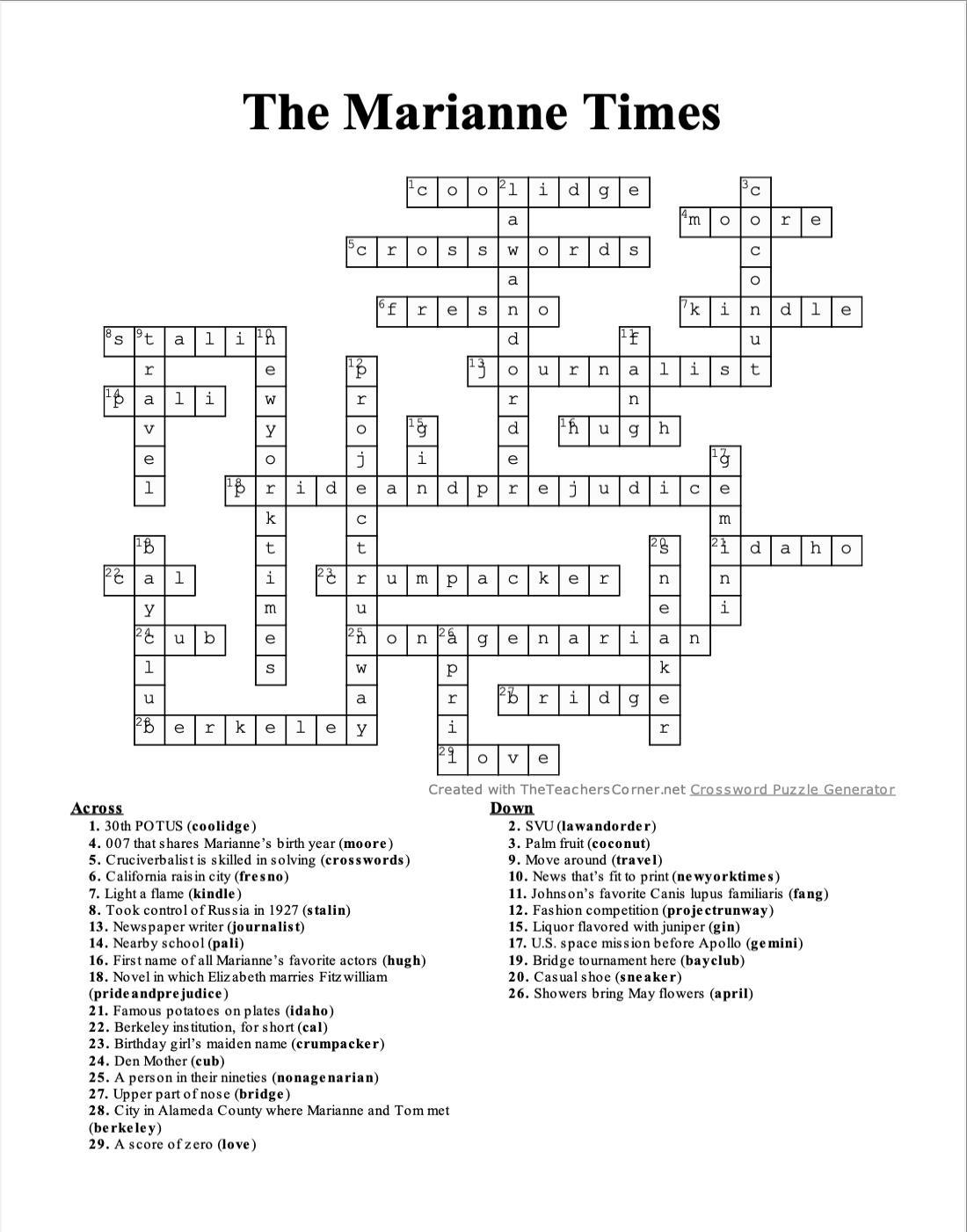 Answers for The Marianne Time…
