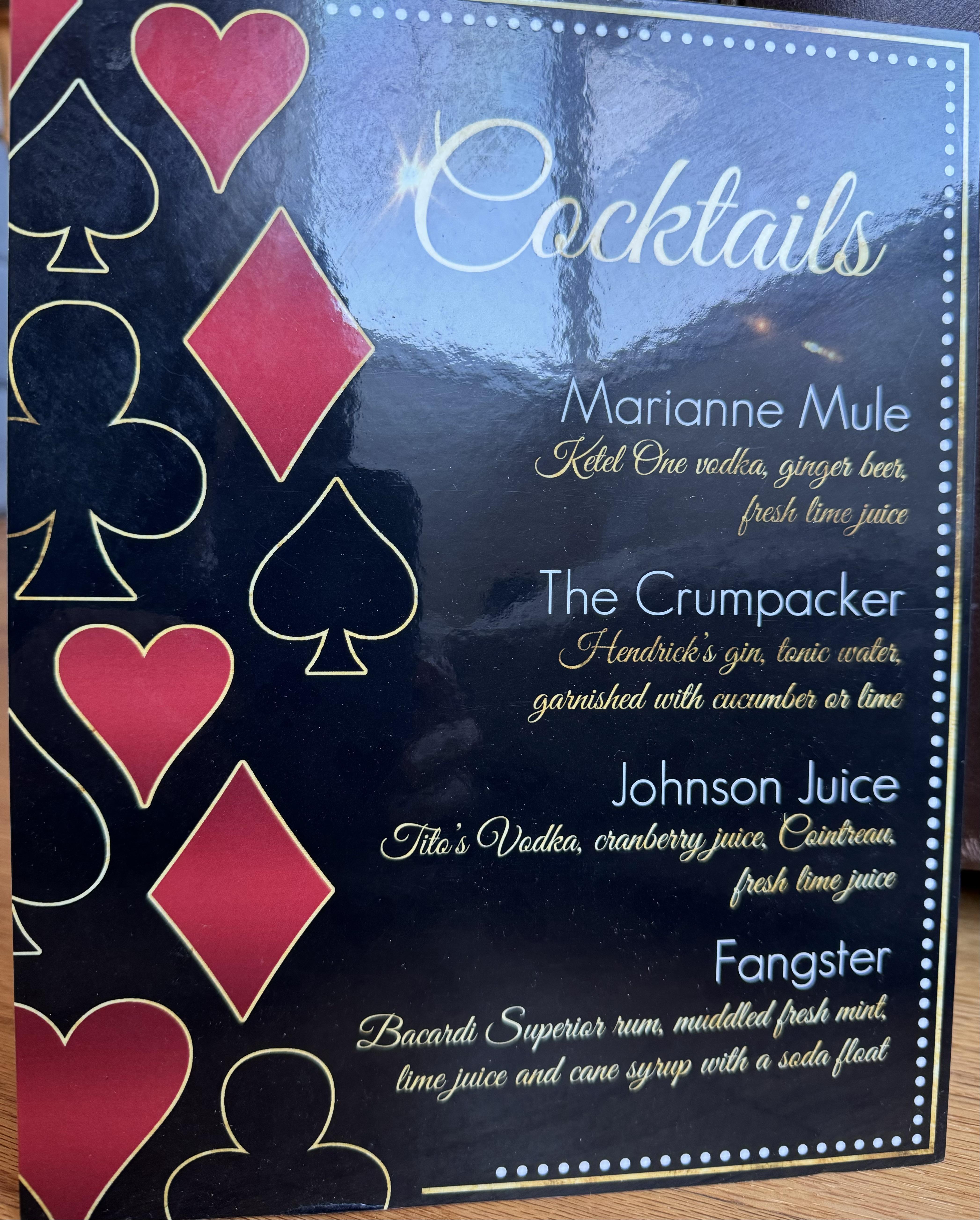 Cocktail menu from Marianne's…