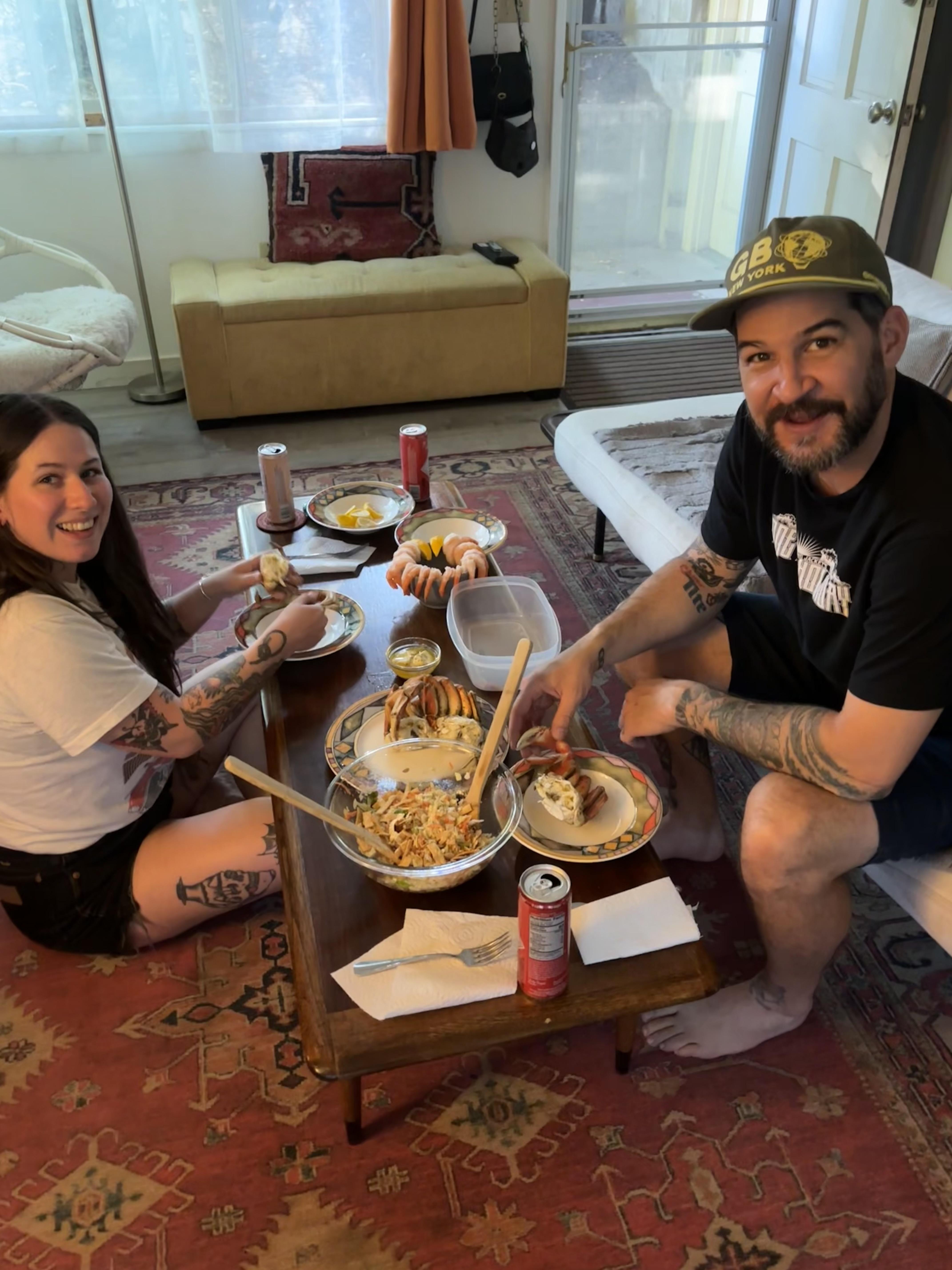 Eating crab that Katie caught…