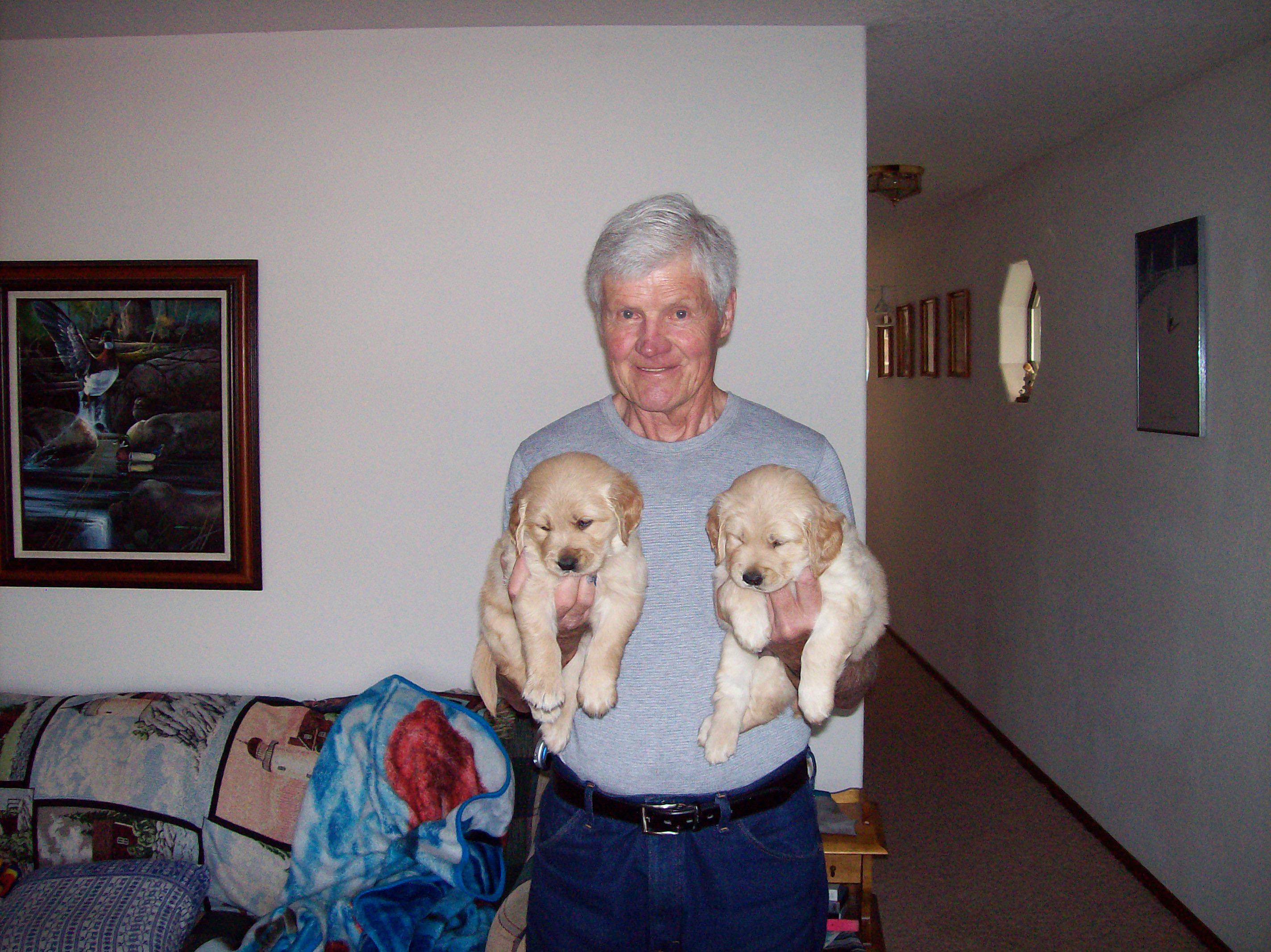 Dad with his new puppies, Tob…