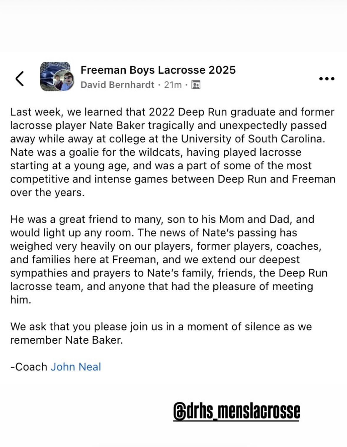From Freeman HS Lacrosse coac…