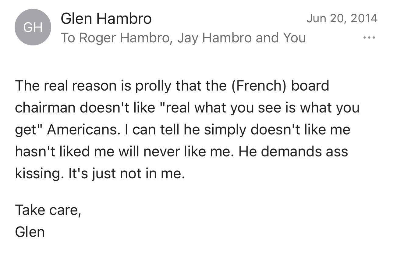 An email from Glen to me, my …