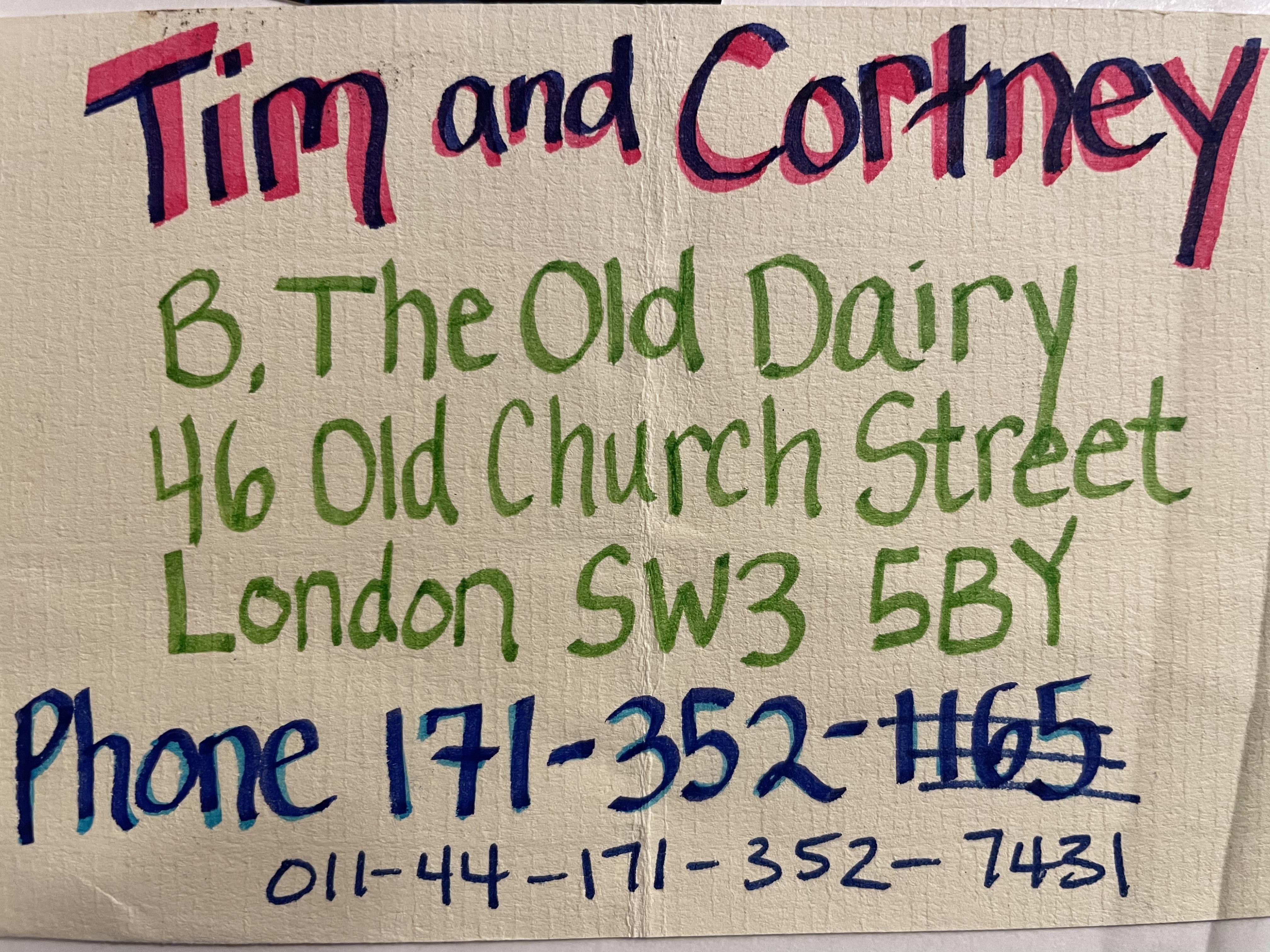 Cort’s handwritten address ca…