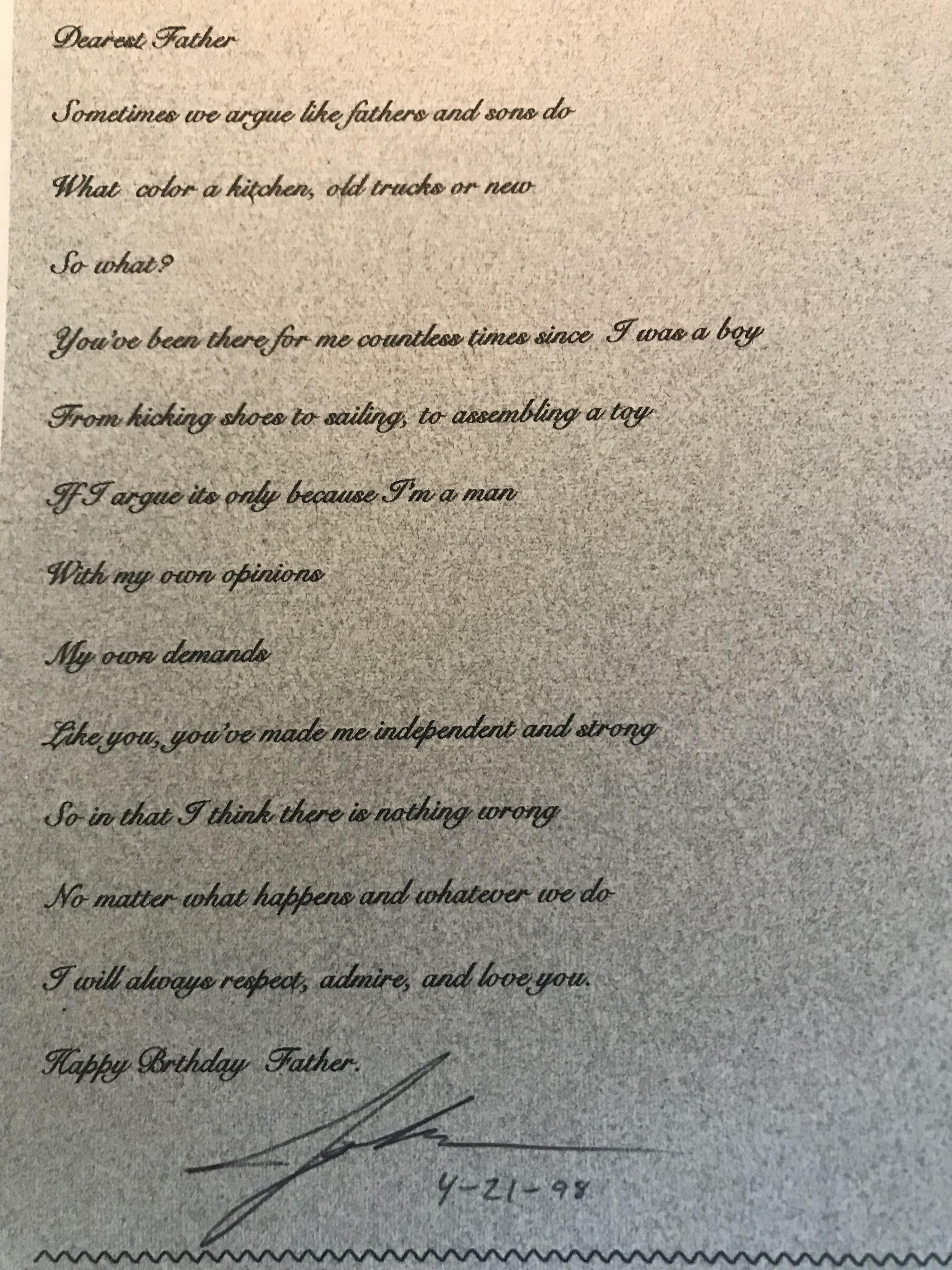 Birthday card I wrote in 1998…