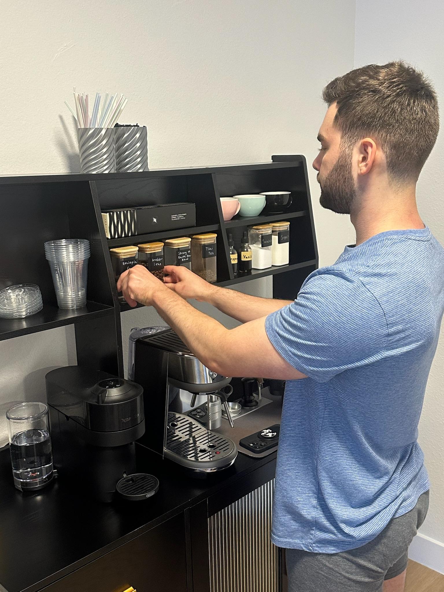 Michael’s coffee set up. He r…