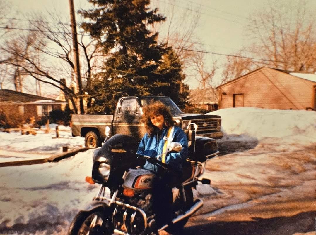 Linda on her motorcycle