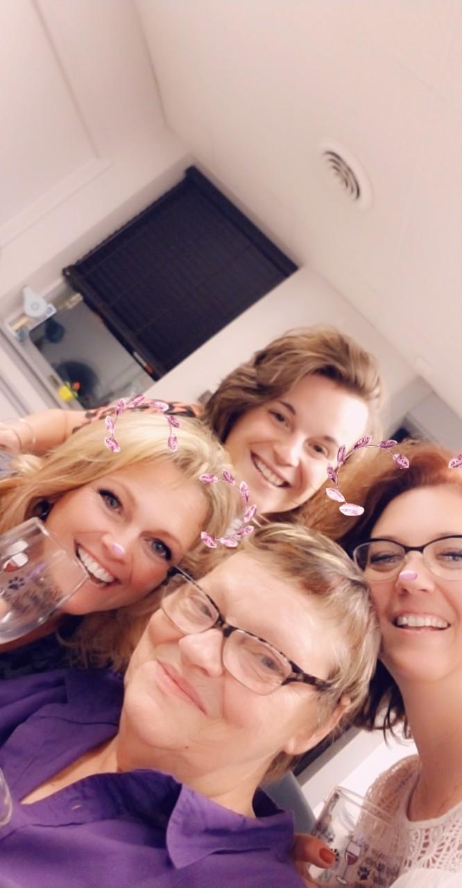 Wine and hair night with Mom,…