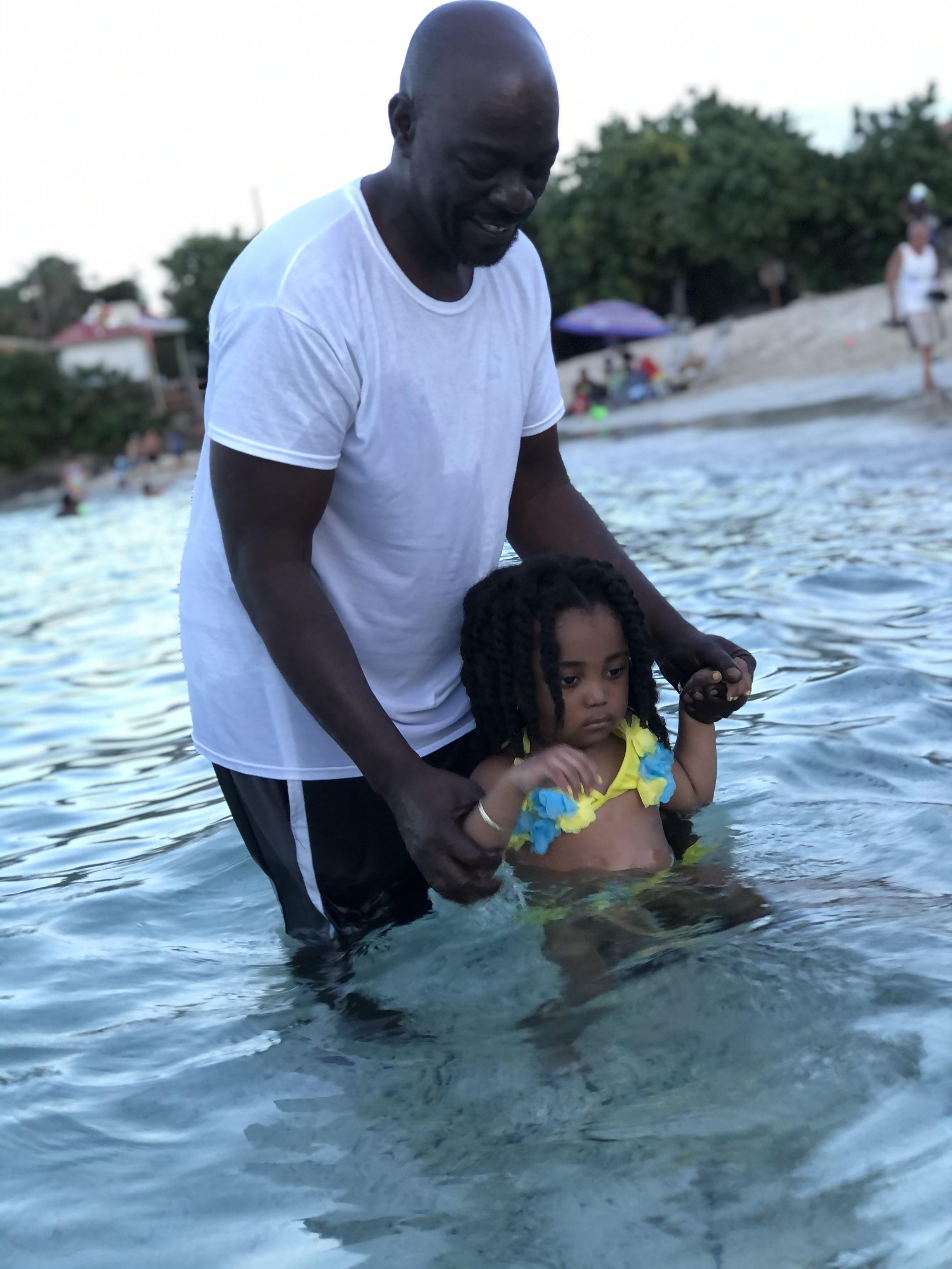 Papa and Sanaa at the beach