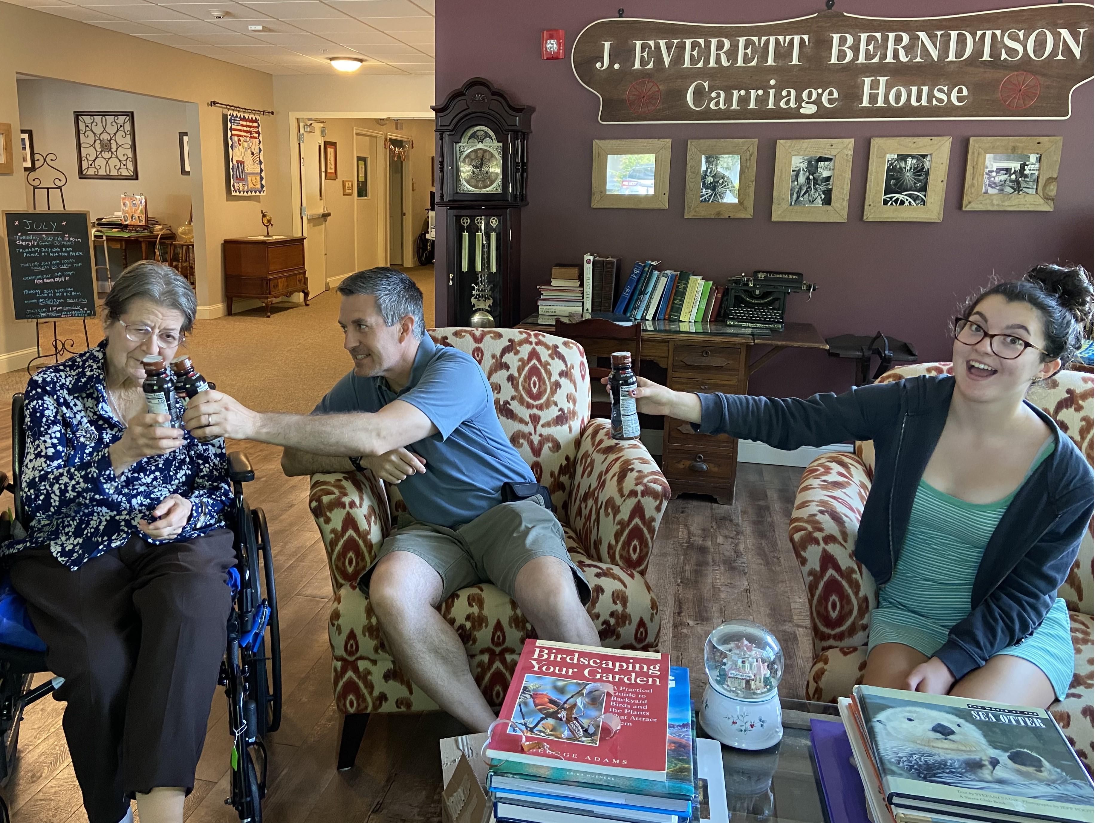 Anne, Jim, Emily toasting wit…
