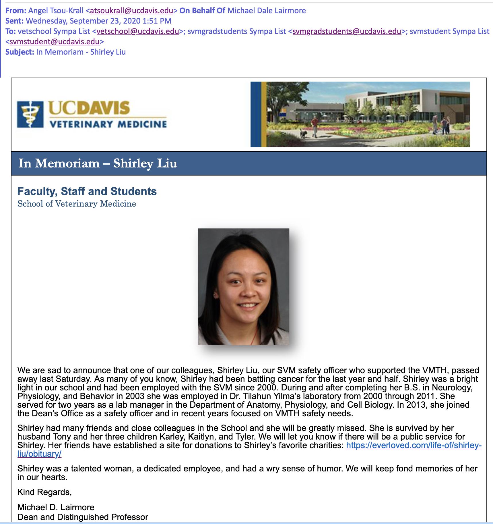 Email from the Vet Med School