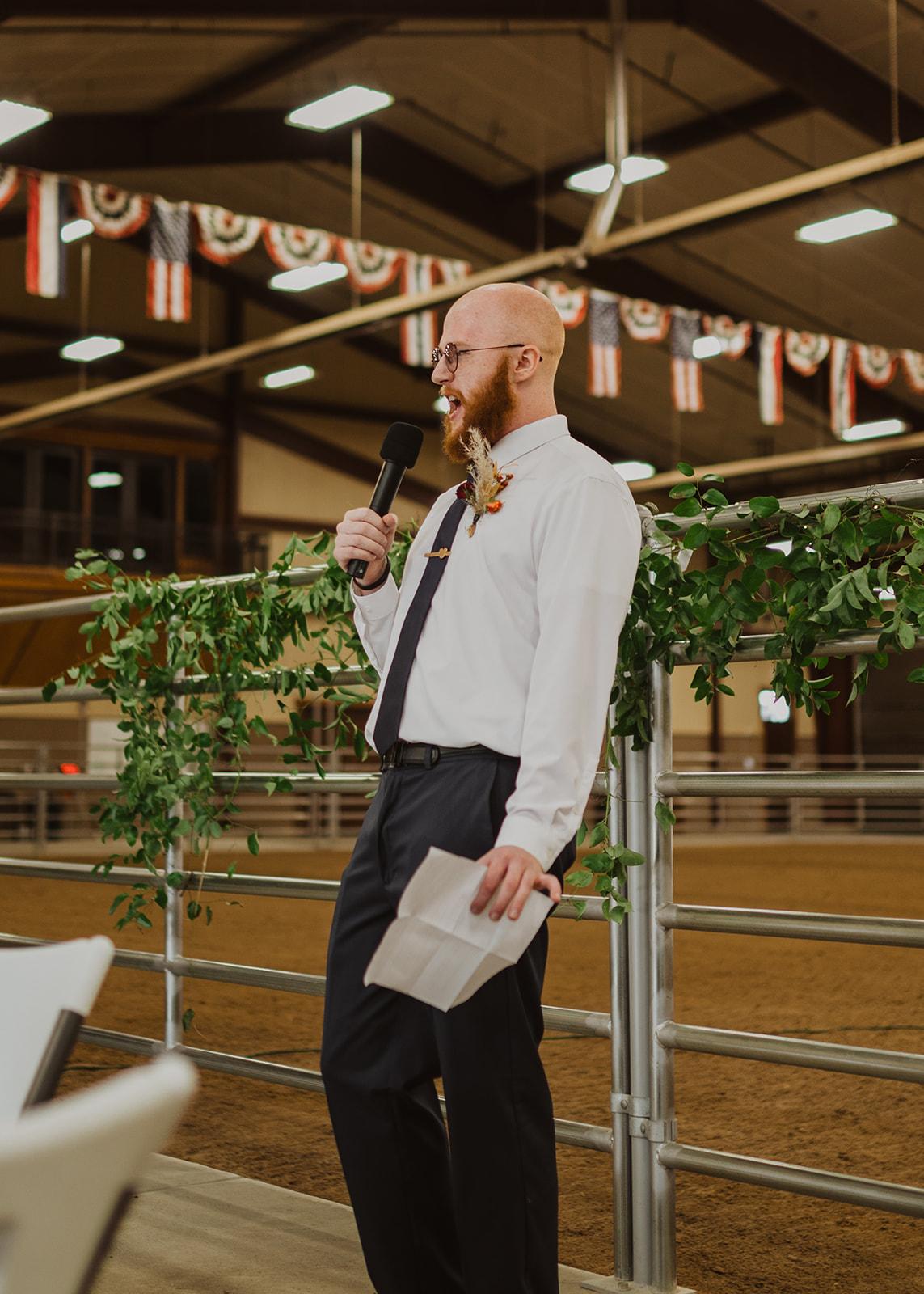 Giving his best man speech at…
