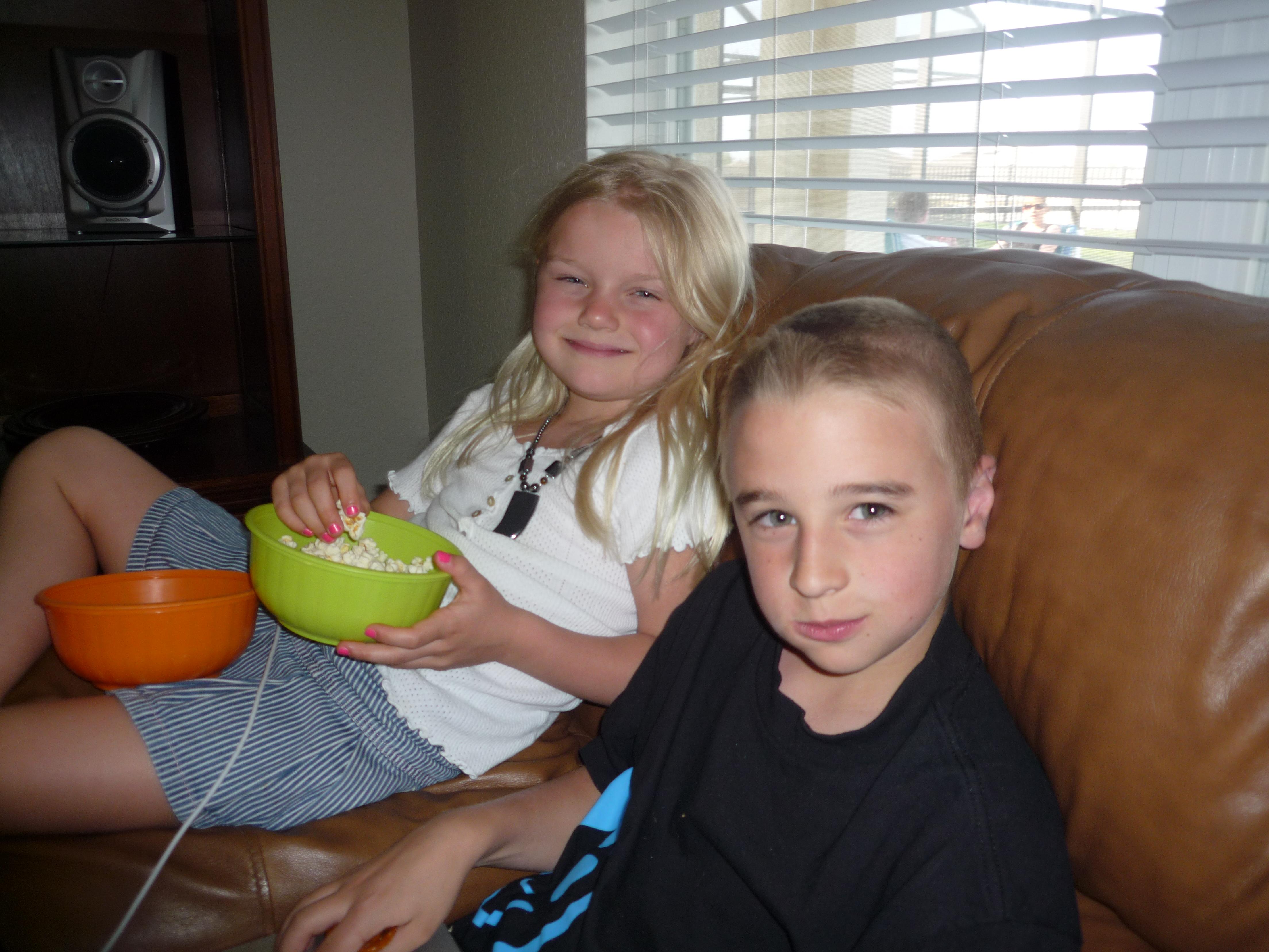 Eating popcorn on the couch