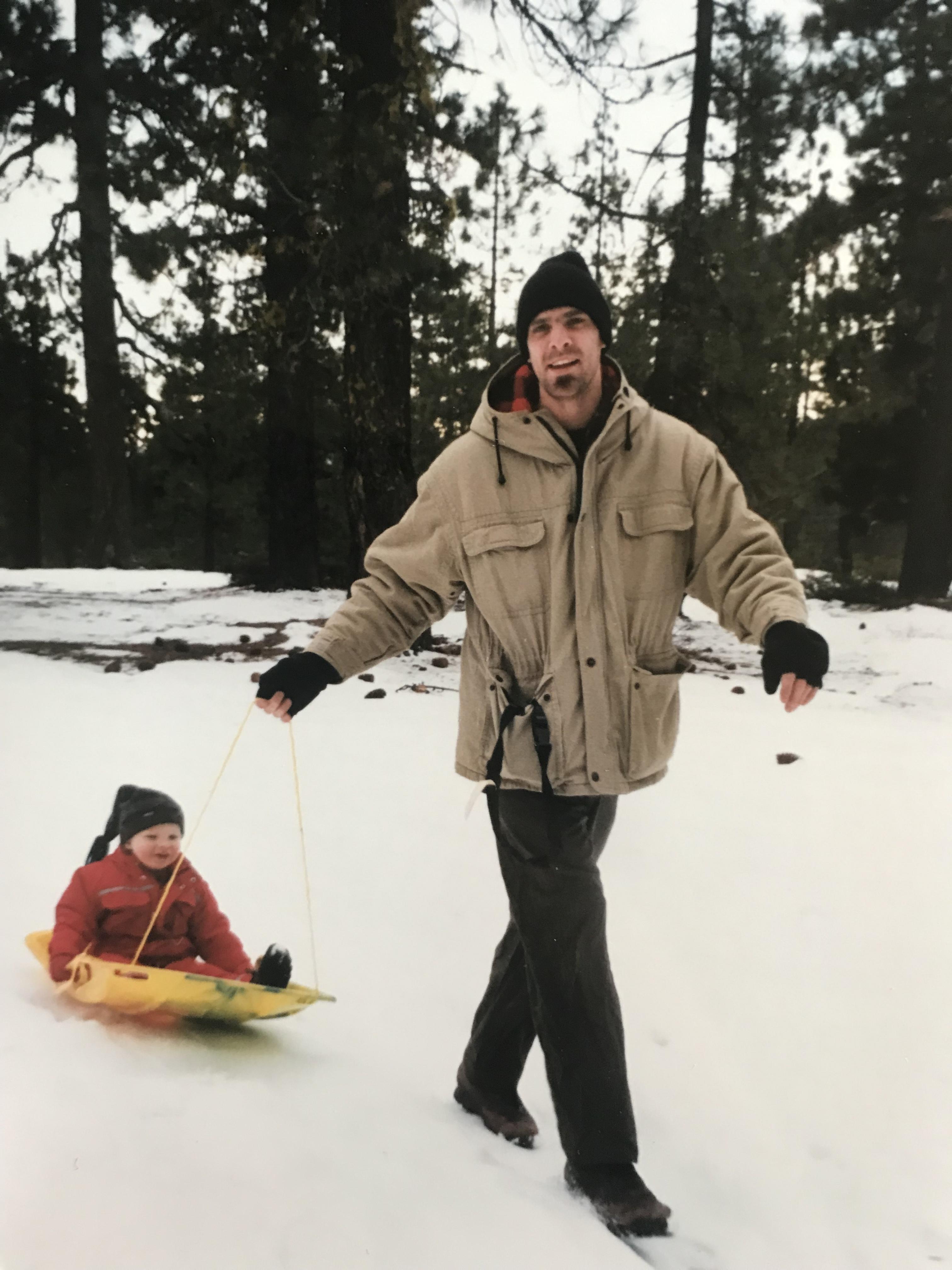 Fun in the snow with dad