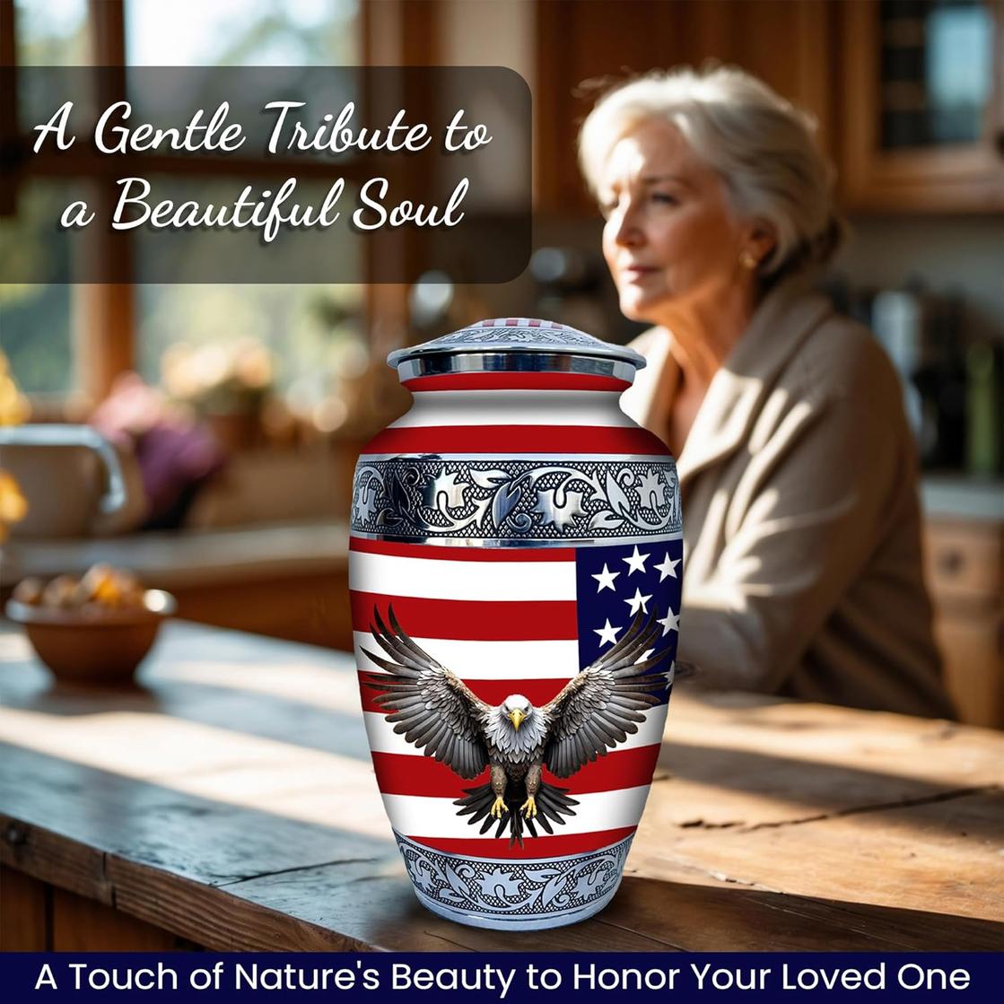 Photo of American Flag Decorative Cremation Urns for Ashes Adult Male & Female  Set of 2