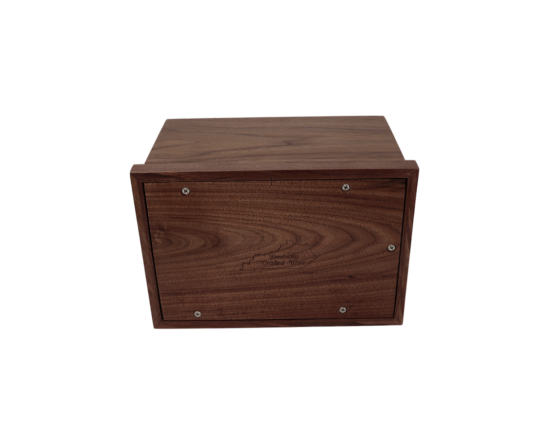 Photo of Solid Walnut Wood Urn with Solid Maple Wood Butterfly Inlay #W-565