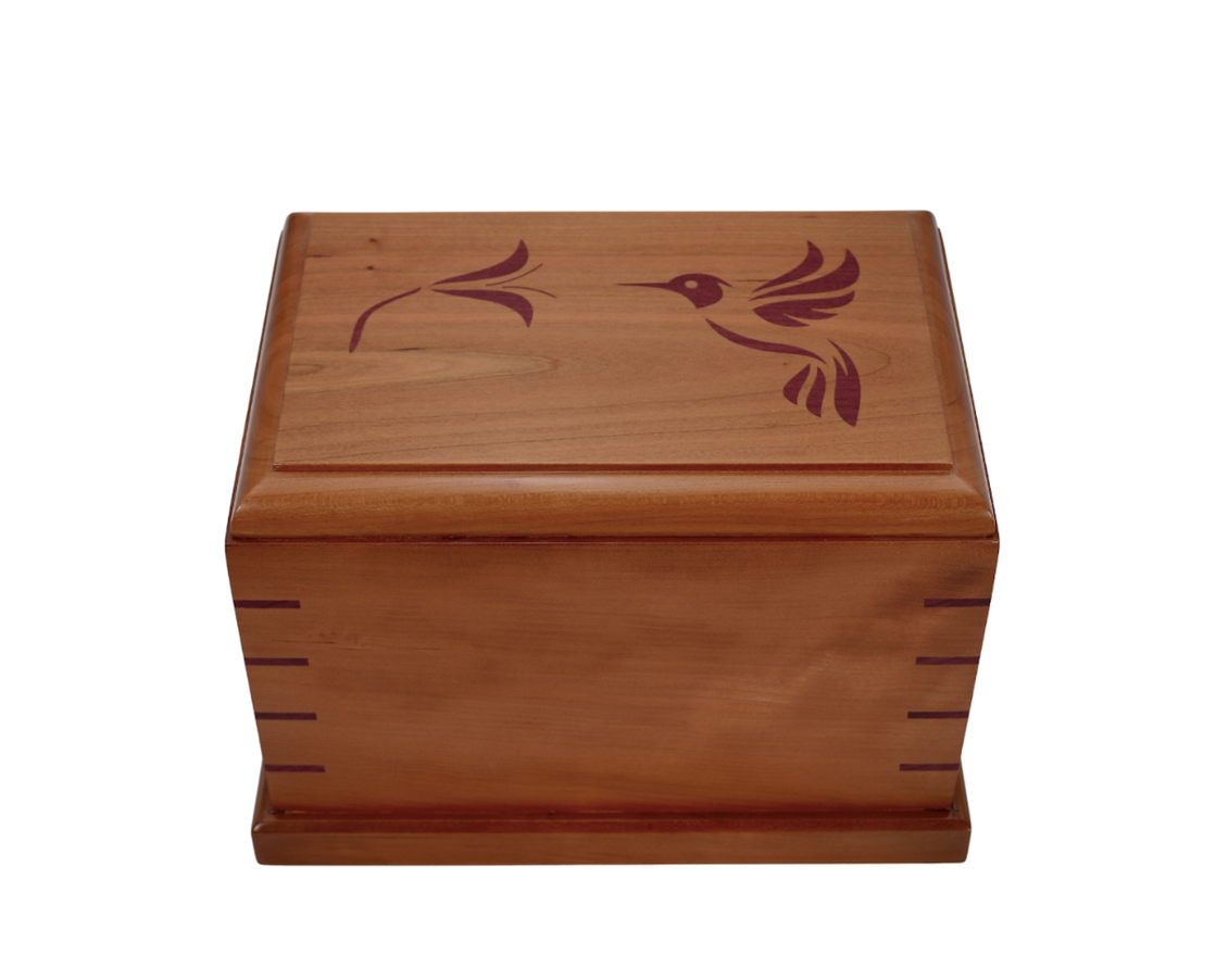 Photo of Solid Cherry Wood Hummingbird Urn #C-599