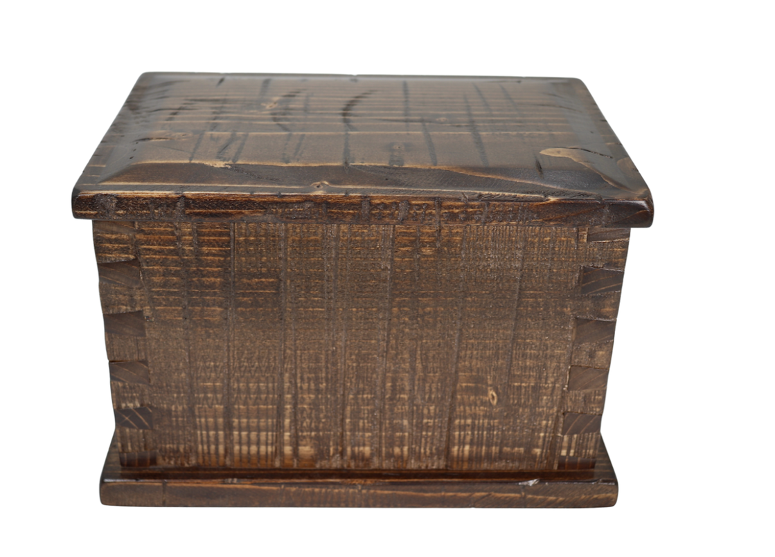 Photo of Rustic, Stained Distressed Solid Pine Wood Urn