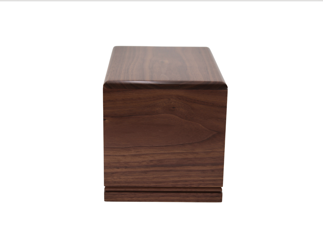 Photo of Simple Solid Walnut Wood Urn with Single Beaded Bottom #W-785
