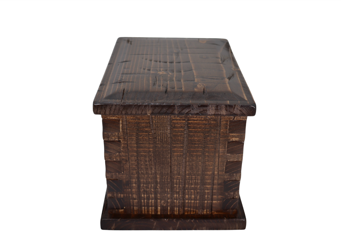 Photo of Rustic, Stained Distressed Solid Pine Wood Urn