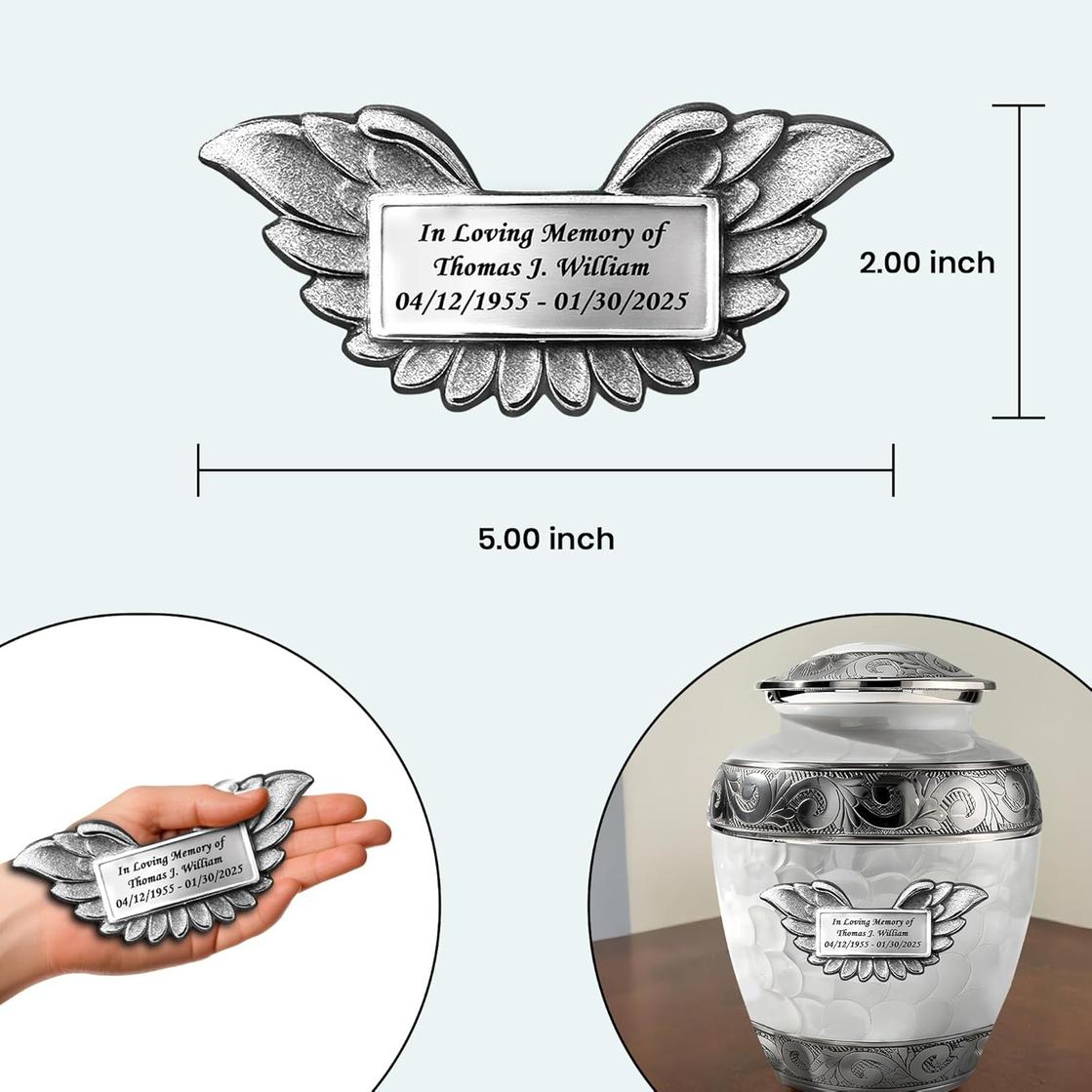 Photo of Custom Engraved Plaque with  White Patch Cremation Urns for Human Ashes Adult Male & Female Set of 8