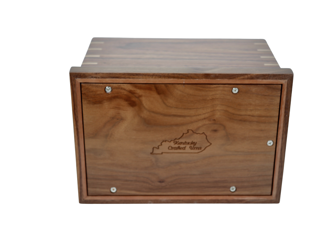 Photo of Solid Walnut Wood Urn with Solid Maple Hummingbird Inlay #W-559
