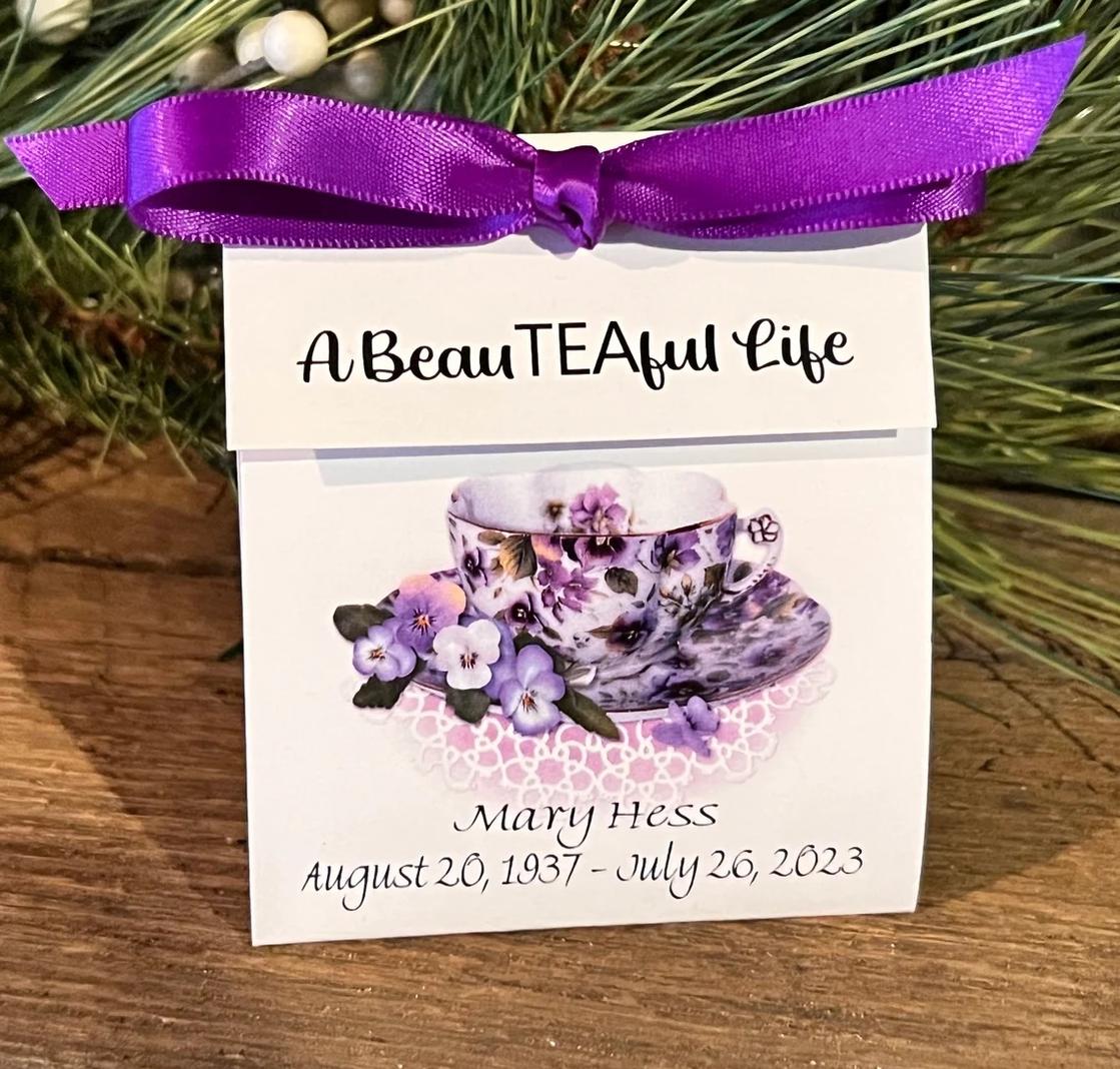Photo of 12 Memorial Viola Tea Bag Favor Keepsakes