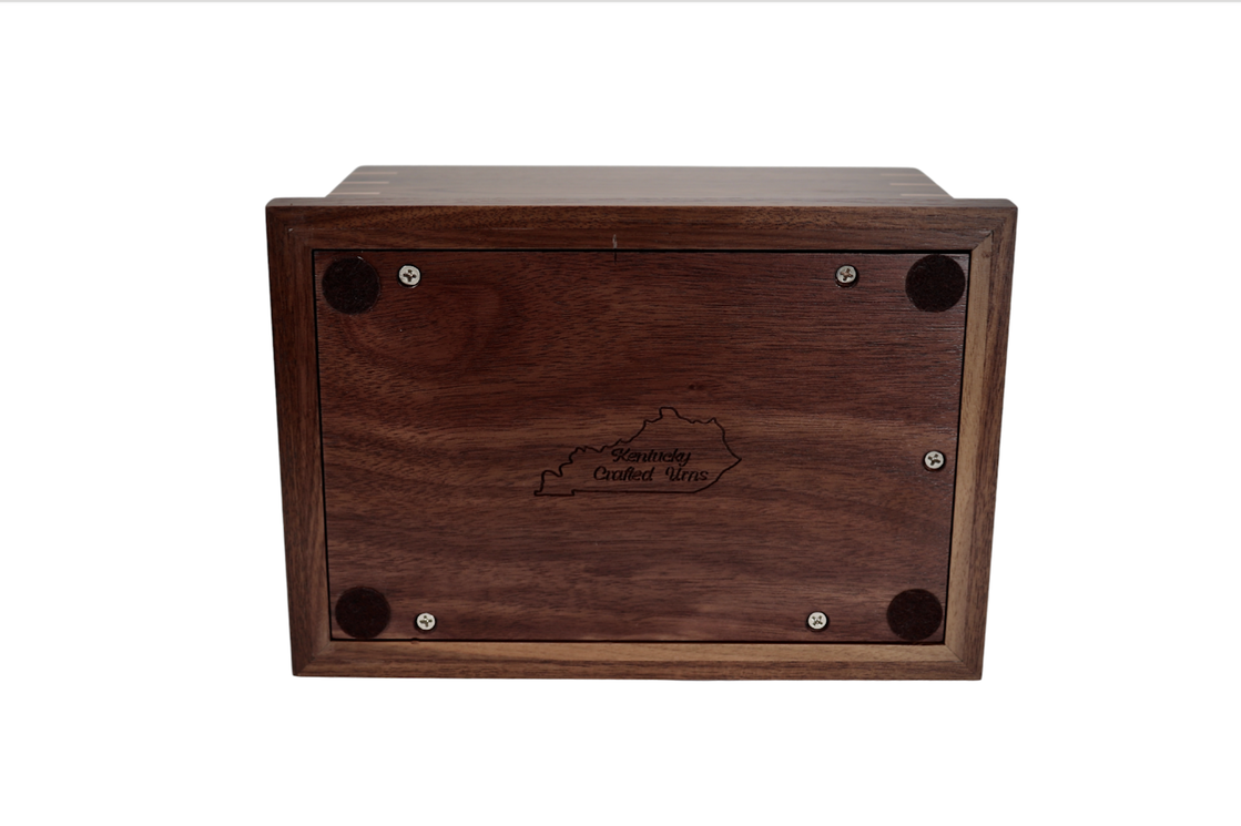 Photo of Solid Walnut Wood Urn with Solid Maple Wood Cross Inlay #W-580