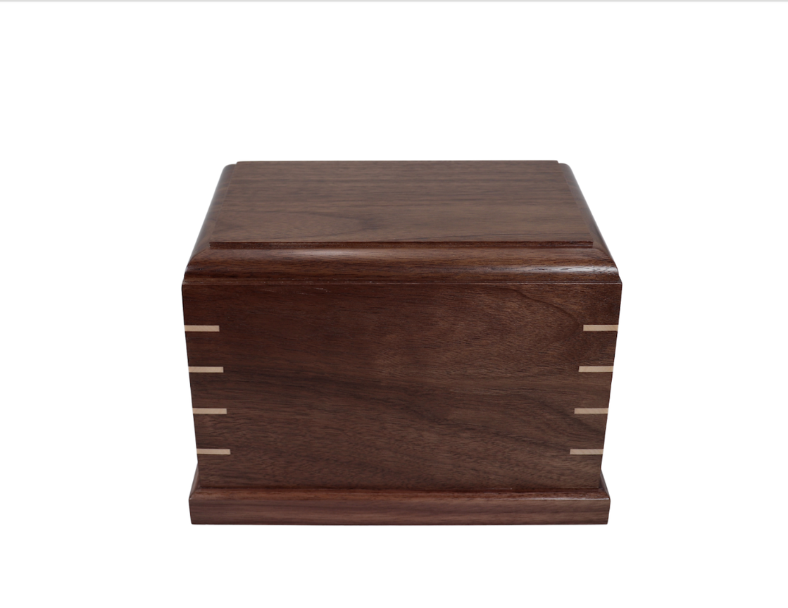 Photo of Solid Walnut Wood Urn with Solid Maple Wood Corner Pieces #W-1050
