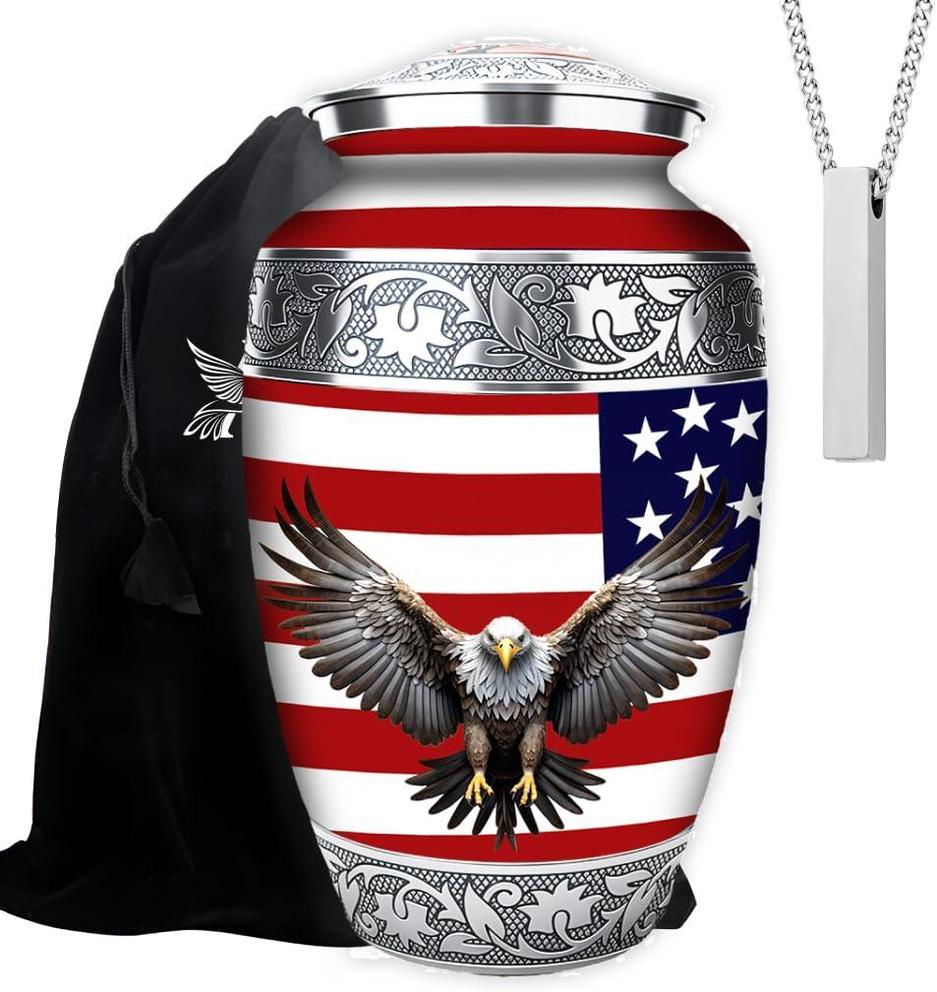 Photo of American Flag Decorative Cremation Urns for Ashes Adult Male & Female  Set of 2