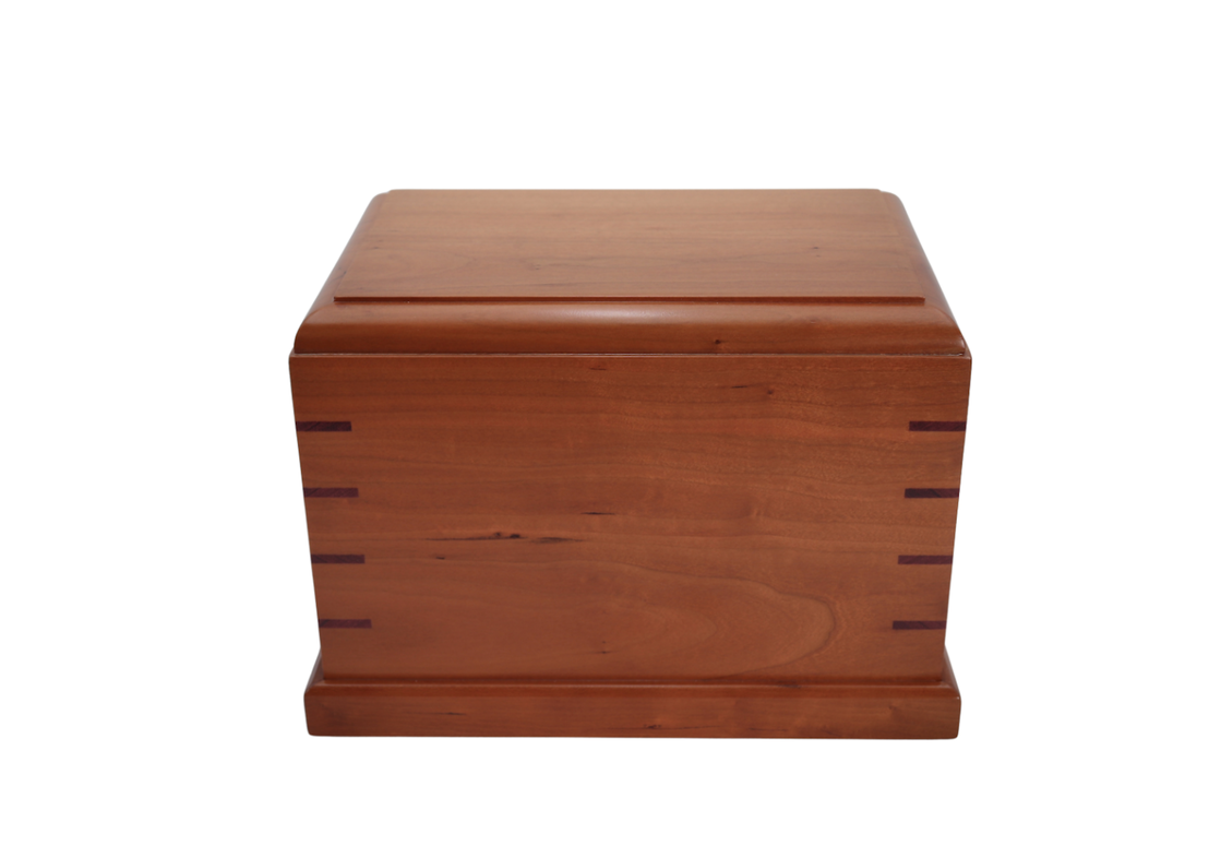 Photo of Solid Cherry Wood Urn with Solid Purple Heart Wood Butterfly Inlay #C-585