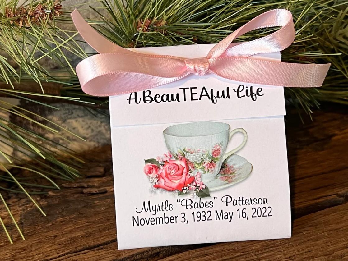 Photo of 12 Memorial Pretty in Pink Tea Bag Favor Keepsakes