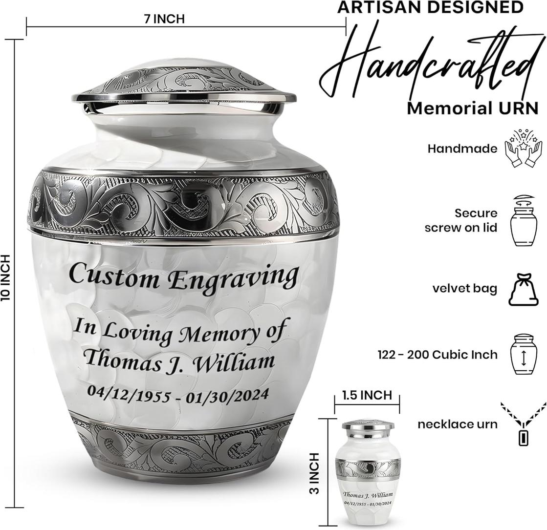 Photo of White Patch Custom Cremation Urns for Ashes Adult Male & Female Set of 7