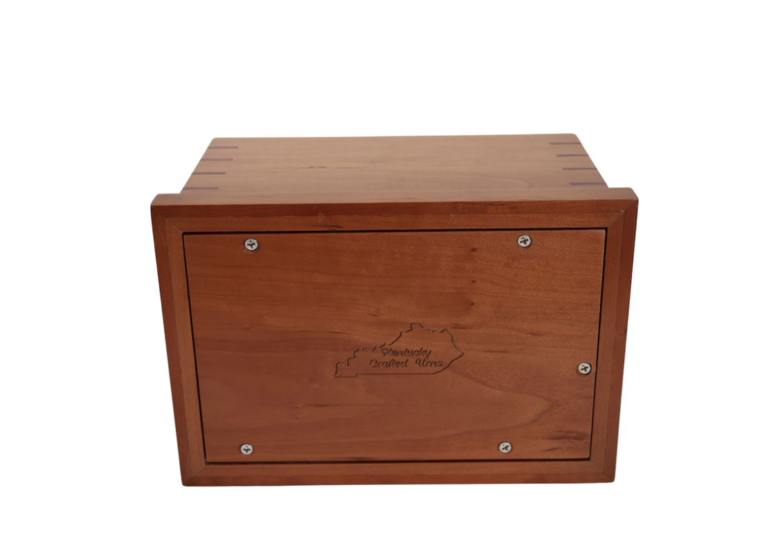 Photo of Solid Cherry Wood Urn with Solid Purple Heart Wood Butterfly Inlay #C-585