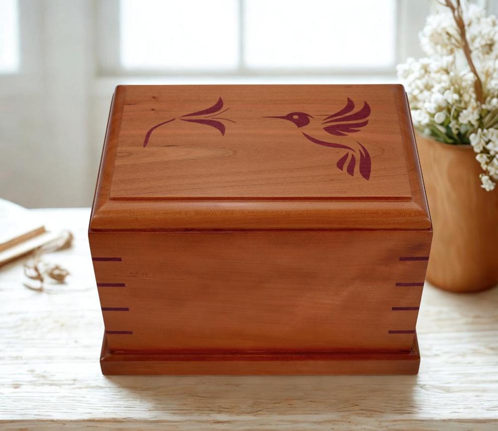 Photo of Solid Cherry Wood Hummingbird Urn #C-599