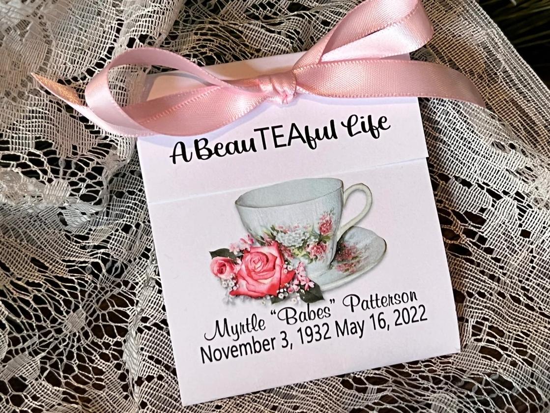 Photo of 12 Memorial Pretty in Pink Tea Bag Favor Keepsakes