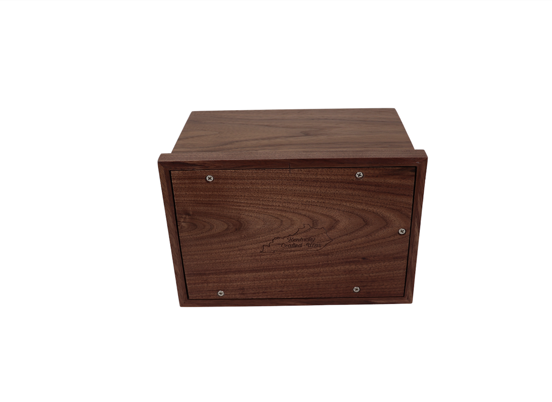 Photo of Solid Walnut Wood Urn with Solid Maple Wood Cross Inlay #W-719