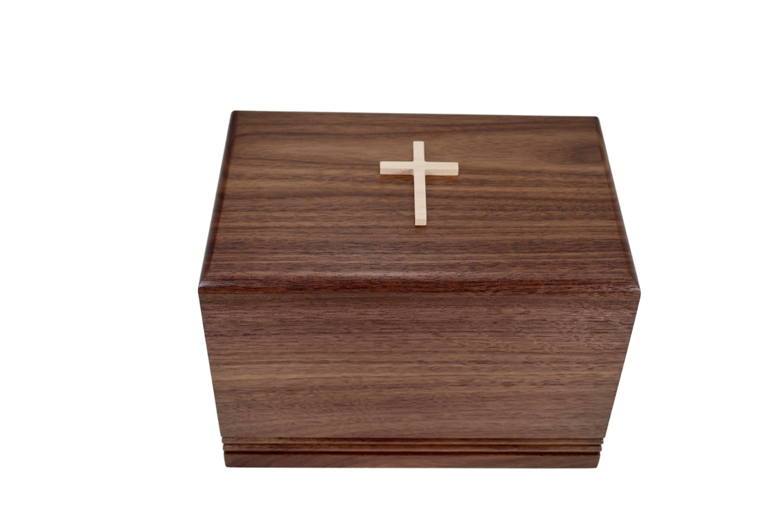 Photo of Solid Walnut Urn - Solid Maple Wood Attached Cross #W-1029