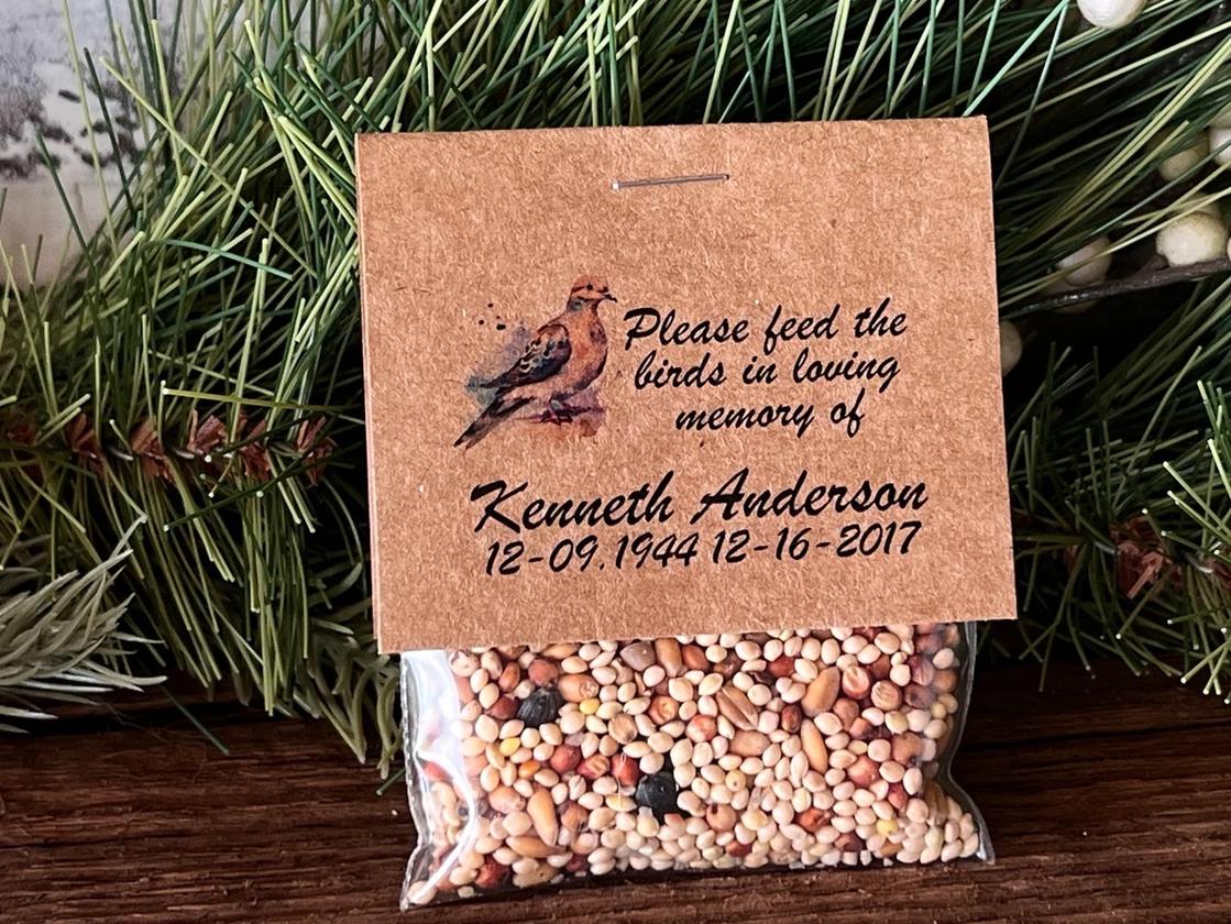 Photo of 24 Mourning Dove Feed the Birds Funeral Favor