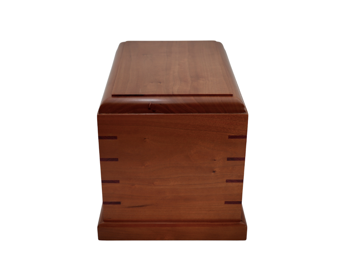 Photo of Solid Cherry Wood Urn with Solid Purple Heart Wood Butterfly Inlay #C-585